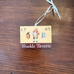 Colonial Williamsburg Shields 1745 Tavern Sign Woodcraft Ornament 2.5x 3.25" EUC